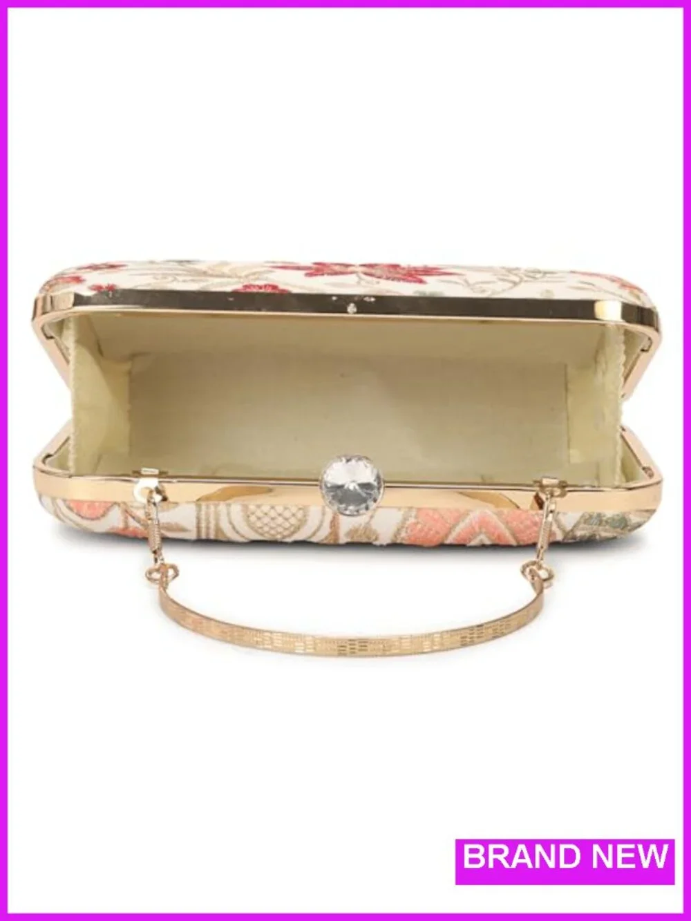 Handcrafted Silk Evening Clutch with Gold-Tone Frame & Crystal Clasp